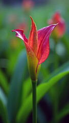 Fototapeta premium Vibrant and Detailed Macro of a Cobra Lily in a Natural Bog Garden