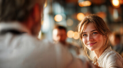 A captivating portrait of a woman, with a tender gaze. This lovely scene captures a moment of intimacy, enhanced by soft lighting and a gentle atmosphere