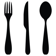 “Restaurant and Cutlery Icon Set – Fork, Knife, Spoon, Plate Silhouettes with Location Pins for Food, Menu & Dining Vector Collection”