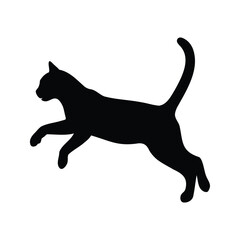 Silhouette of a leaping domestic cat with an arched back and tail, cat jumping silhouette vector illustration