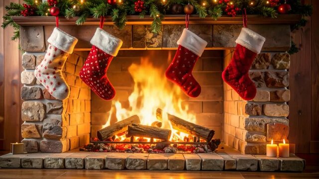 Christmas stocking fireplace warm