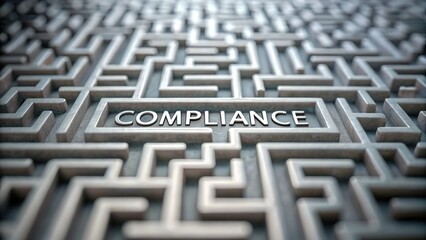 A close-up of a maze with the word "COMPLIANCE" prominently featured, symbolizing the complexities of following regulations and guidelines.