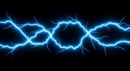Electric blue lightning strikes against black background with copy space