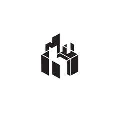 This contemporary black and white abstract graphic showcases a minimalist geometric design, evoking an urban skyline or architectural forms, perfect for branding.