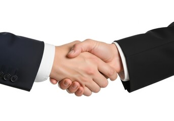 Obraz premium Two businessmen shaking hands in agreement isolated on white background