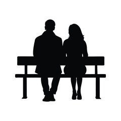 Silhouette of couple sitting on park bench, enjoying quiet contemplation together, couple sitting on bench together silhouette vector illustration