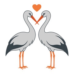 Romantic vector illustration of two storks with a heart, a perfect symbol for love, baby, couple, marriage, and family
