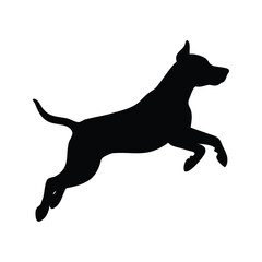 Black Silhouette of a Dog Jumping Dynamically Against a White Background, dog jumping silhouette vector illustration