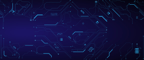 Empty semiconductor on circuit board blue background. Technology Semiconductor on Blue Background.