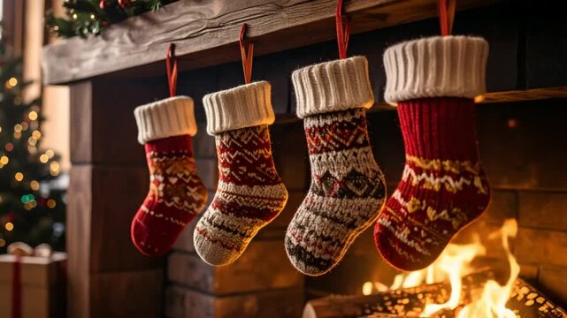 Christmas stockings fireplace decor