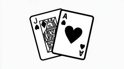 Black and white illustration of a blackjack hand, showing an ace and a jack