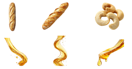 Various bread and cashew images with a transparent background