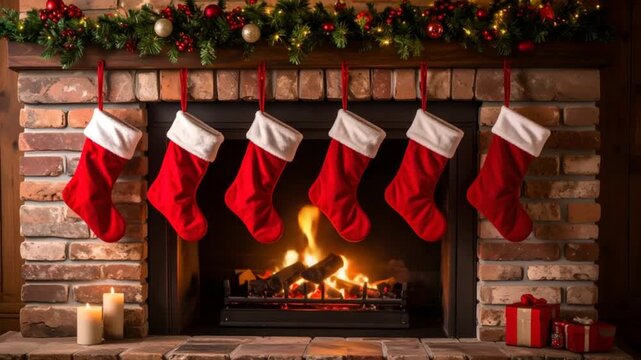 Christmas stockings fireplace decor