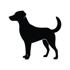 Silhouette of a standing dog, isolated on white, simple vector design, dog standing on hind legs silhouette vector illustration