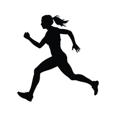 Silhouette of a woman running, showing movement and athleticism in black and white, female athlete running silhouette vector illustration