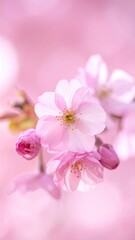 Delicate Pink Cherry Blossoms in Bloom with Soft Light and Blurred Background Springtime Floral Close Up