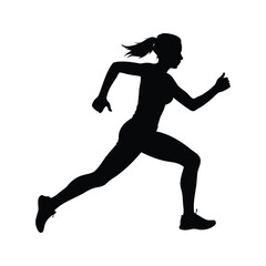 Silhouette of a woman running quickly on a white background with ponytail, female athlete running silhouette vector illustration