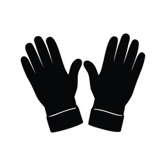 Isolated silhouette of two gloves with fingers pointing upwards and palms open, gloves silhouette vector illustration