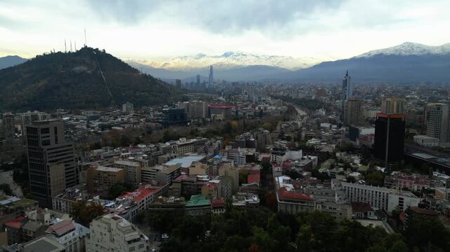 Aerial View of Cerro San Cristobal with Andes Mountains Behind Santiago