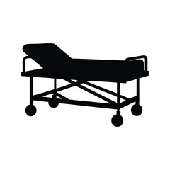 A solitary black silhouette of a rolling hospital bed, evocative of medical setting, hospital bed silhouette vector illustration