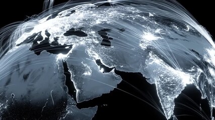 Global network connections with bright light trails over a dark background - Powered by Adobe