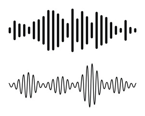Set of radio wave icon. Monochrome simple sound wave on white background. Vector sound wave icon. Music player sound bar. Record interface. Equalizer icon with soundwave line. Used for mobile.