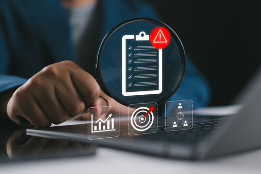 Businessman managing and assessing risks for business investment, business risk control and risk management strategies, forecasting, estimating, financial business concept.
