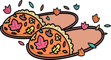 Retro Groovy Fuzzy Slippers with Autumn Leaves Pattern