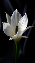 Fototapeta premium Dramatic and Luxurious Editorial Macro of a White Bat Flower on Black Silk