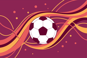 Soccer ball with swirling abstract lines and dots on purple background football sport