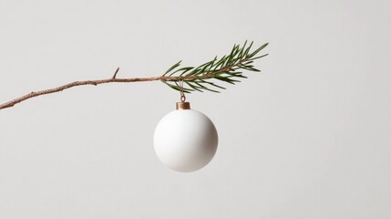 Minimalist design featuring white ornament hanging from pine bra