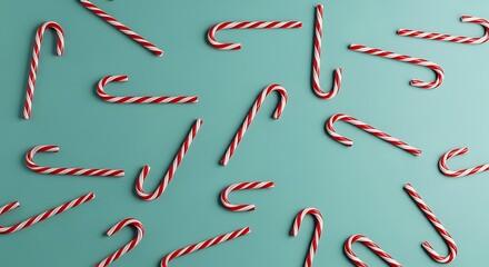 A festive pattern of traditional red and white striped candy canes on a teal background
