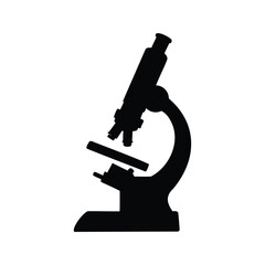 Monochrome silhouette of a classic optical microscope used in laboratories, microscope silhouette vector illustration