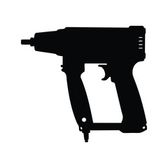 Silhouette of a nail gun power tool, showing trigger and handle details, nail gun silhouette vector illustration