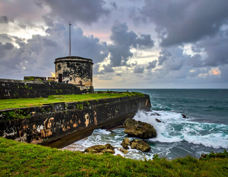 Dramatic View of Historic Marlborough Fort in Bengkulu with Crashing Waves