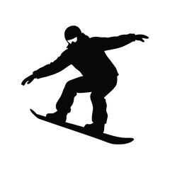 Silhouette of a snowboarder performing a trick on a white background., snowboarding silhouette vector illustration
