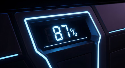 EV battery charging status display, illuminated digital numbers