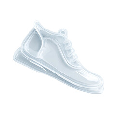 Sleek, translucent white sneaker with a curved, minimalist design, floating against a black background