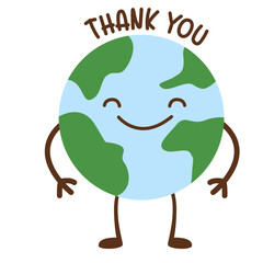 Smiling Earth mascot with “THANK YOU” text, expressing gratitude for eco-actions, perfect for campaigns, donations, or appreciation posts.
