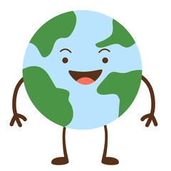 Smiling Earth mascot with open arms, radiating joy and welcome, perfect for friendly, community, or eco-positive branding projects.
