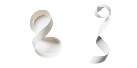 Abstract composition featuring flowing paper strips a transparent background generative ai