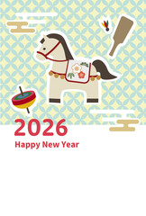 かわいい午と和風モチーフの2026年年賀状テンプレート