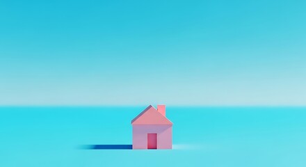Minimalist pink origami house on a vibrant blue background