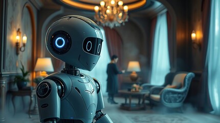 Robot Butler in Luxurious Home.