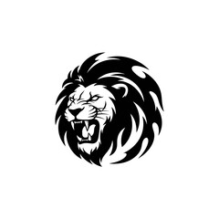 Roaring Lion Head in Black and White Graphic Style