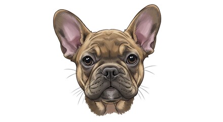 Fototapeta premium Detailed illustration of a french bulldog head on white background