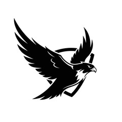 Striking Black Falcon in Flight with Geometric Emblem