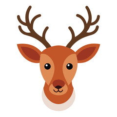 Simple flat vector art of a reindeer head with brown antlers