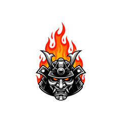 Samurai Mask with Flames: Fierce Warrior Design