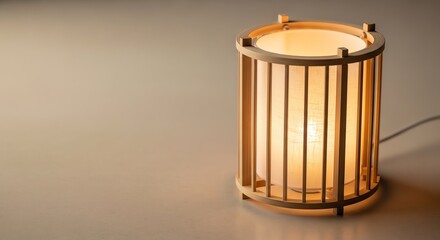 Warm Glow: Cylindrical Wooden Lamp with Soft Light and Minimalist Design